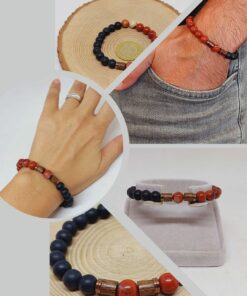 Kırmızı Alacalı Jasper & Oniks Taşı 8mm Unisex Tasarım Bileklik Hawaii Model (14240)