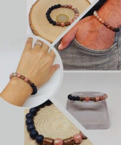 Jasper Pembe/Beyaz & Oniks Taşı 8mm Unisex Tasarım Bileklik Hawaii Model (24005)