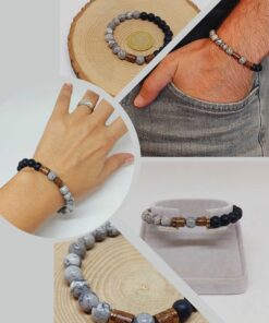 Gri Jasper & Oniks Taşı 8mm Unisex Tasarım Bileklik Hawaii Model (9808)