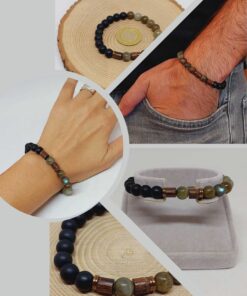 Labradorit & Oniks Taşı 8mm Unisex Tasarım Bileklik Hawaii Model (4695)