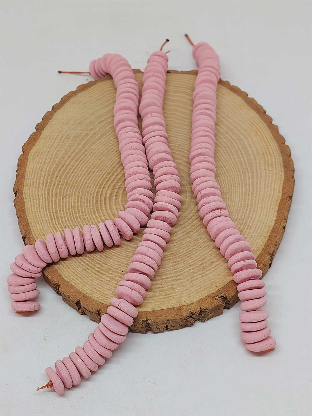 Pembe Pigmentli Yassı Mat Seramik Boncuk Dizi 10-12mm/23cm (54196) - Görsel 2