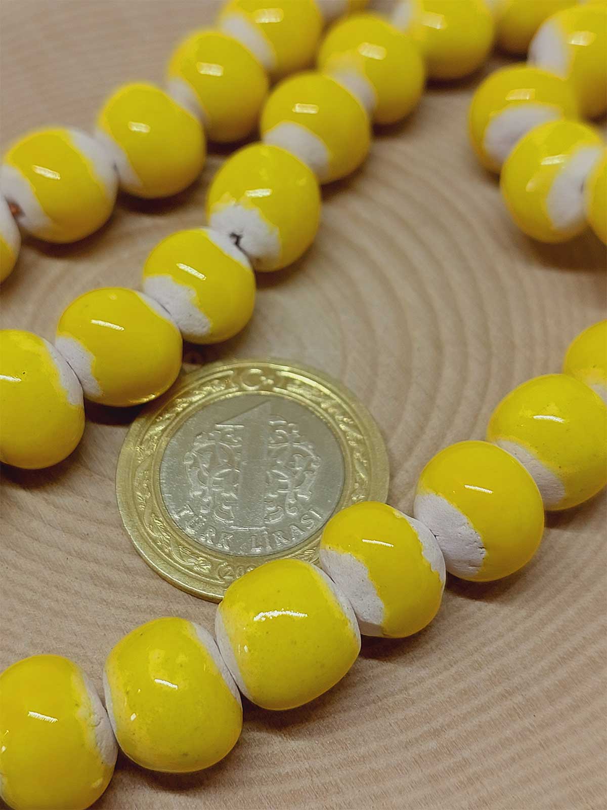 Sarı Renk Sırlı Seramik Boncuk Dizi 10-12mm/23cm (54150) - Görsel 2