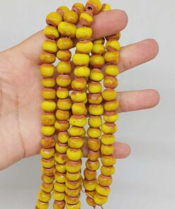 Sarı Renk Sırlı Seramik Boncuk Dizi 8-9mm/30cm (54286)