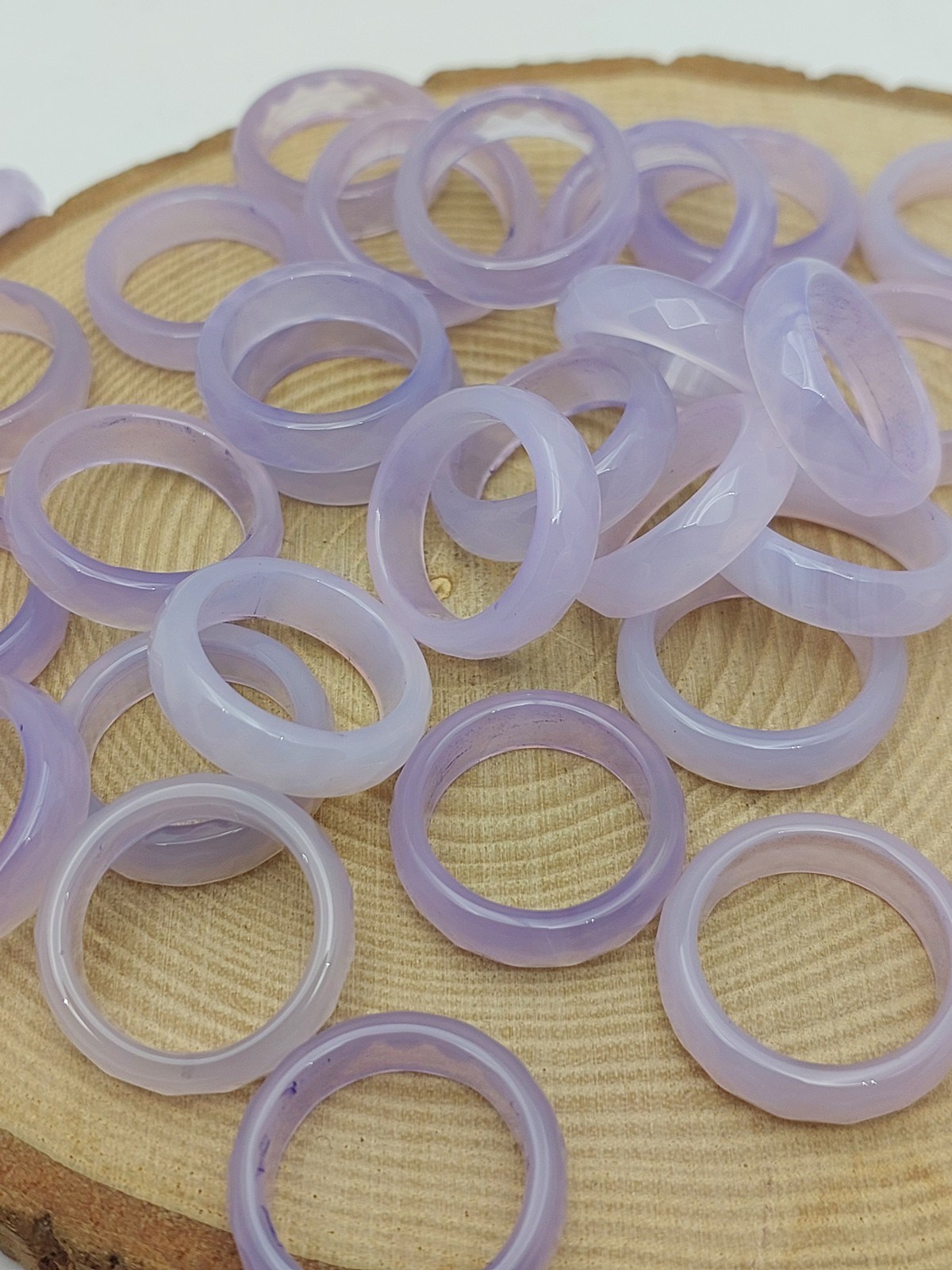 Akik Taşı Yüzük – Sisli Açık Mor Alacalı – Faset Kesim – 6mm Kalınlık (59918)