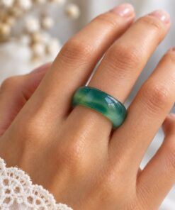 Akik Taşı Kalın Boy Yüzük – Yeşil Alacalı - 9*4mm Kalınlık (63810)